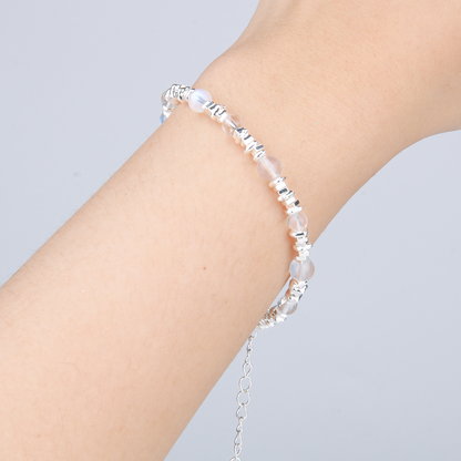 Blue Moonstone with Clear Quartz and S925 Silver Beads Bracelet