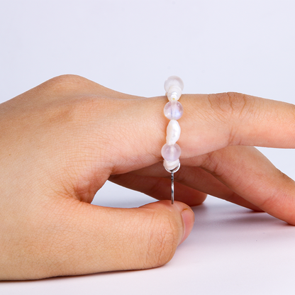 fresh water pearl with blue moonstone crystal beaded ring