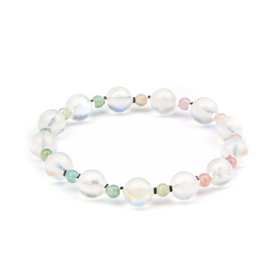 blue moonstone with rainbow tourmaline minimalist crystal bracelet for fashion outfit and energy protection crystal bracelet