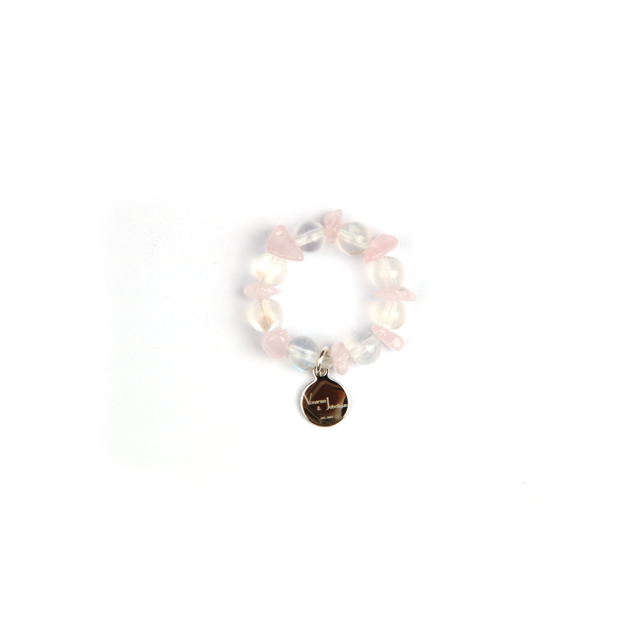 chip rose quartz with blue moonstone beaded ring for everyday wear