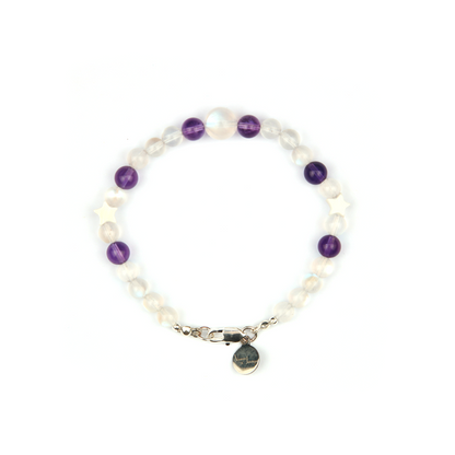 blue moonstone with uruguay amethyst and star shape mother of pearl bracelet
