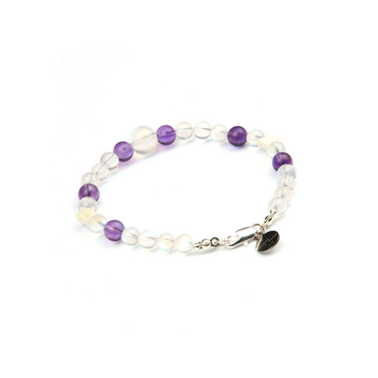blue moonstone with uruguay amethyst and star shape mother of pearl bracelet