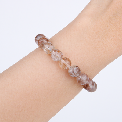 multi color bronze rutilated quartz crystal bracelet for abundance attraction
