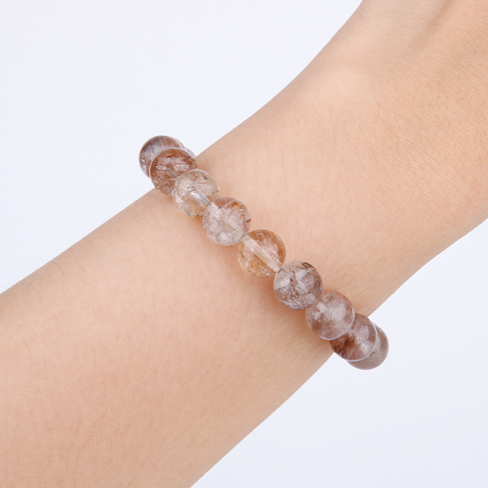 multi color bronze rutilated quartz crystal bracelet for abundance attraction