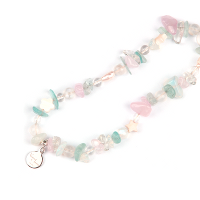 rose quartz jewelry with aquamarine phone charm jewelry