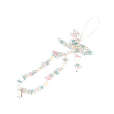 aquamarine with rose quartz and opal phone charm naturla crystal jewelry