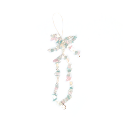 chip aquamarine with rose quatz and opal crystal phone charm