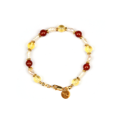citrine with mandarin garnet and fresh water pearl 18k gold raw shape bead bracelet for women gift for best friend