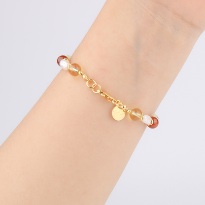 citrine with mandarin garnet and fresh water pearl 18k gold raw shape bead bracelet for women gift for best friend