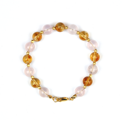 citrine with starlight rose quartz and 18k gold cat_s eye threaded bead bracelet for love and abundance attraction women gift for girl friend