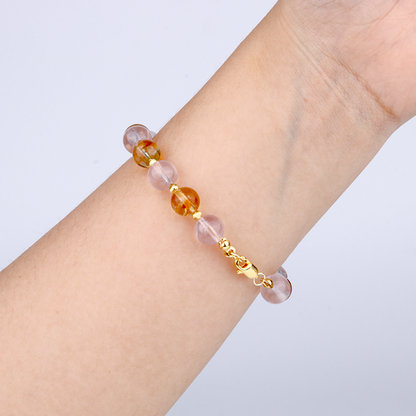 citrine with starlight rose quartz and 18k gold cat_s eye threaded bead bracelet for love and abundance attraction women gift for girl friend