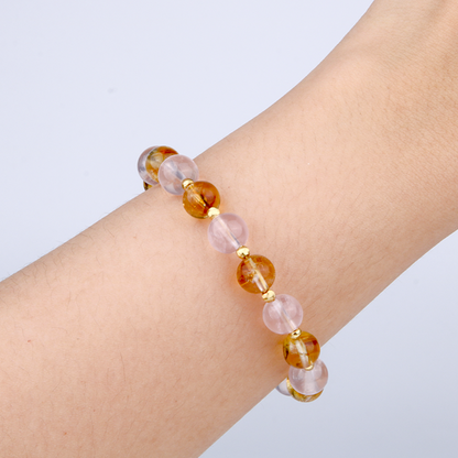 citrine with starlight rose quartz and 18k gold cat_s eye threaded bead bracelet for love and abundance attraction women gift for girl friend