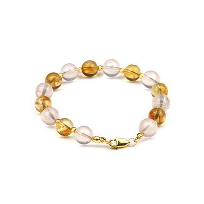 citrine with starlight rose quartz and 18k gold cat_s eye threaded bead bracelet for love and abundance attraction women gift for girl friend