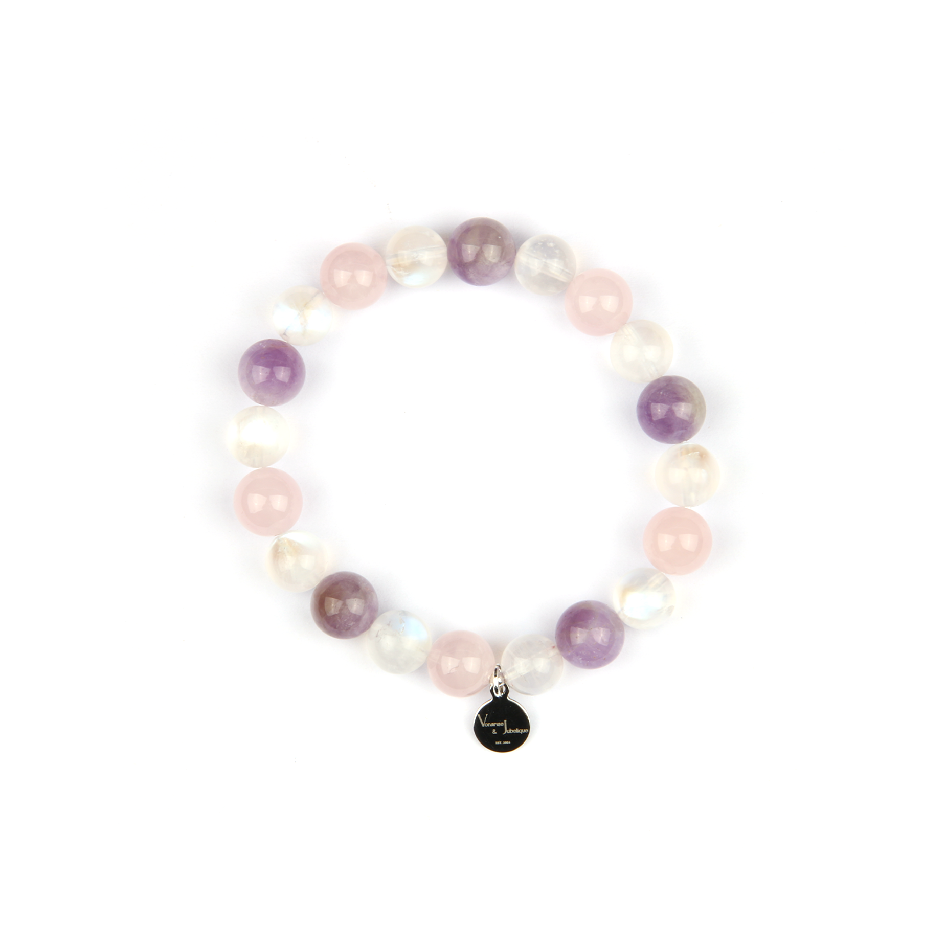 amethyst with rose quartz and moonstone crystal bracelet for love attraction crystal jewelry for women