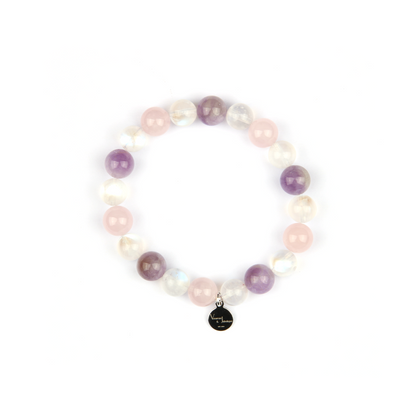 amethyst with rose quartz and moonstone crystal bracelet for love attraction crystal jewelry for women