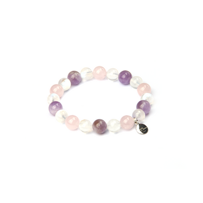amethyst with rose quartz and moonstone crystal bracelet for love attraction crystal jewelry for women