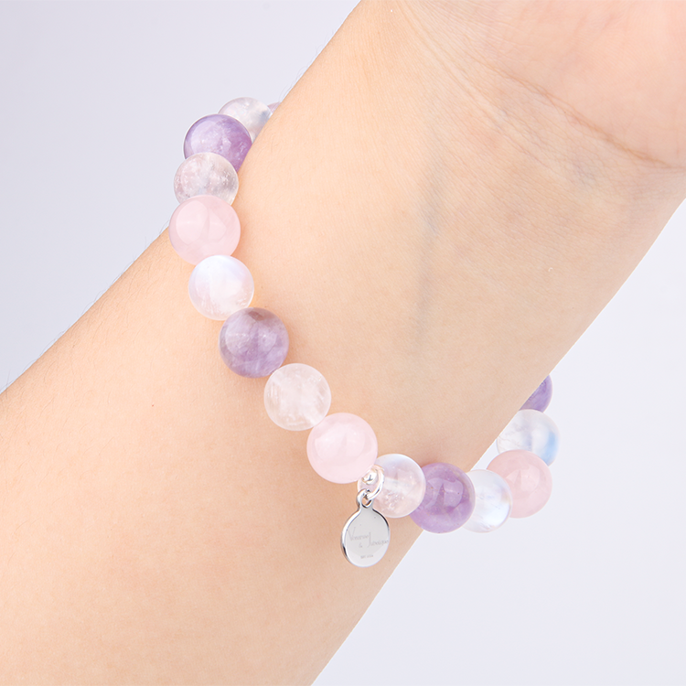 amethyst with rose quartz and moonstone crystal bracelet for love attraction crystal jewelry for women