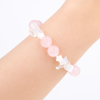 rose quartz with opal and mother of pearl crystal bracelet romance vibe crystal jewelry