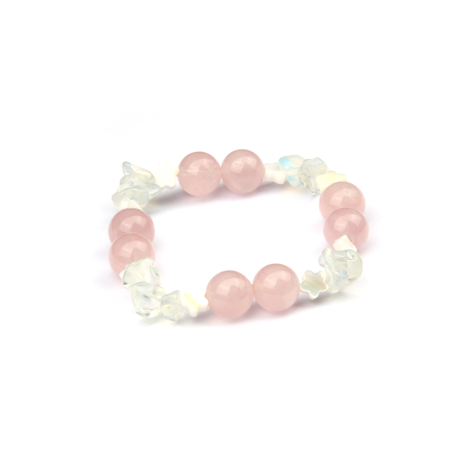 rose quartz with opal and mother of pearl crystal bracelet romance vibe crystal jewelry