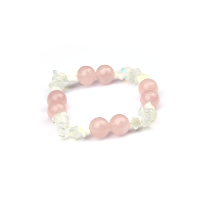 rose quartz with opal and mother of pearl crystal bracelet romance vibe crystal jewelry