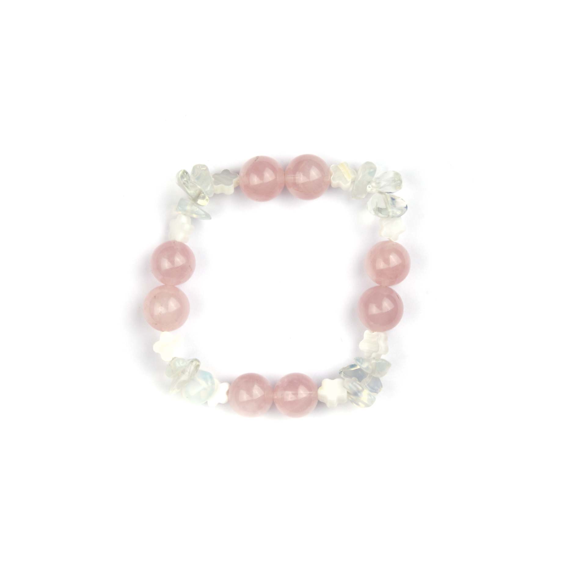rose quartz with opal and mother of pearl crystal bracelet romance vibe crystal jewelry