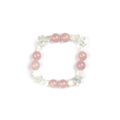 rose quartz with opal and mother of pearl crystal bracelet romance vibe crystal jewelry