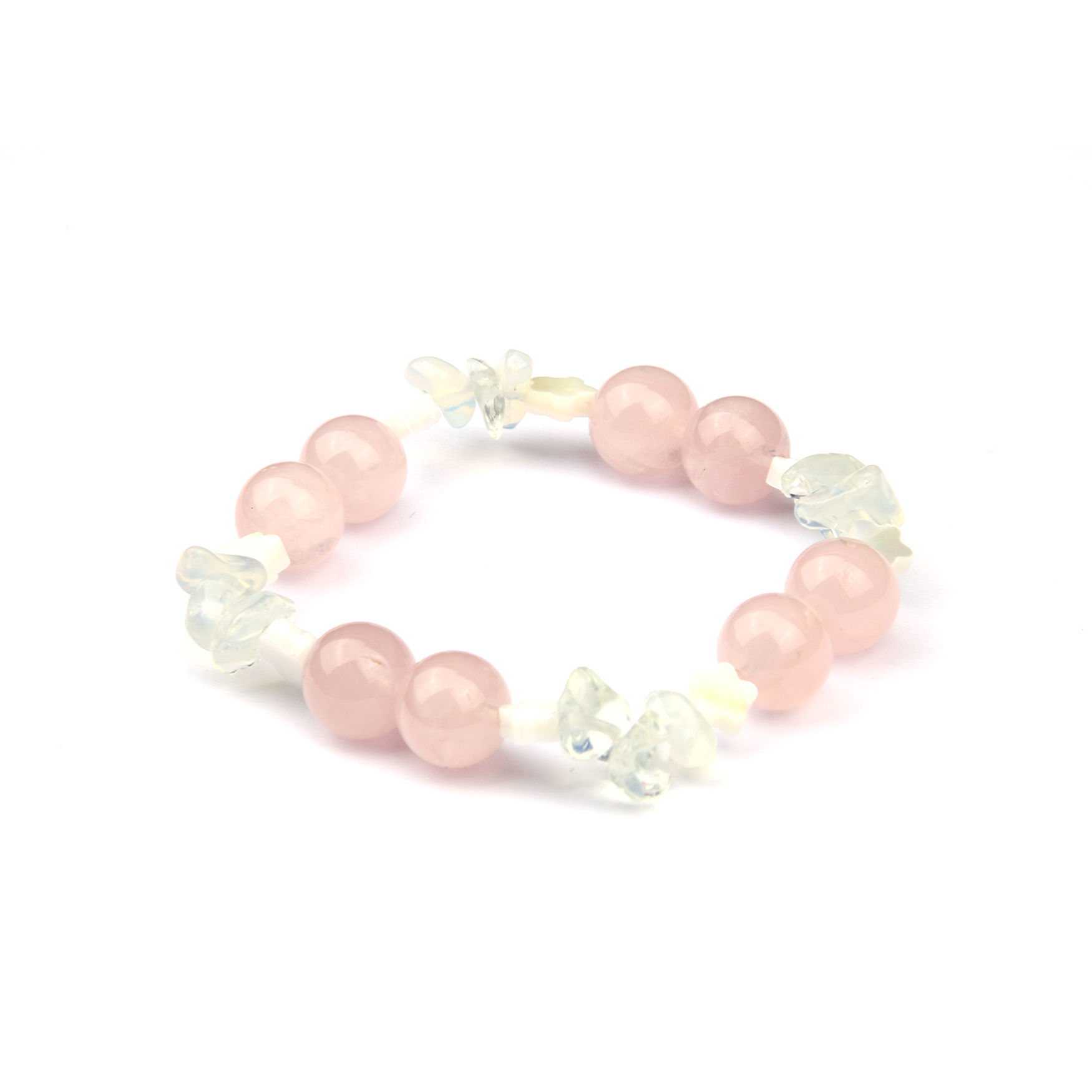 rose quartz with opal and mother of pearl crystal bracelet romance vibe crystal jewelry