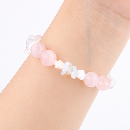 rose quartz with opal and mother of pearl crystal bracelet romance vibe crystal jewelry