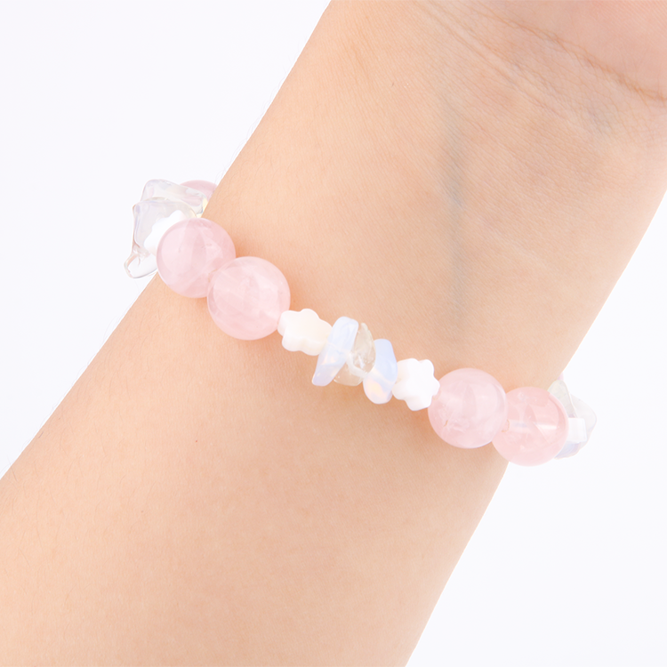 rose quartz with opal and mother of pearl crystal bracelet romance vibe crystal jewelry