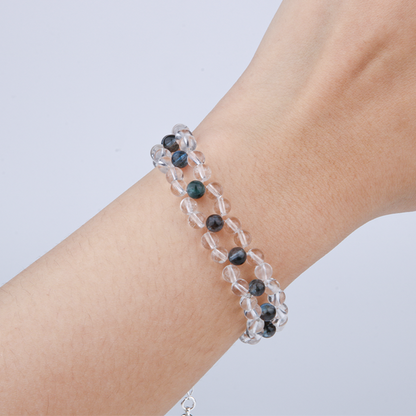 clear quartz with aquamarine crystal beaded bracelet elegance minimalist crystal jewelry gift for her