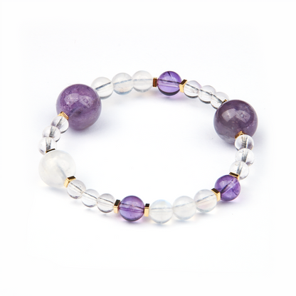 amethyst and clear quartz crystal bracelet collection for  anxiety relieve crystal jewelry