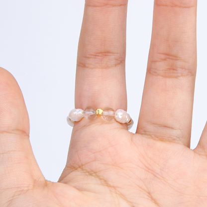 minimalist jewelry 18k gold cats eye threaded beads with clear quartz and pearl natural beaded ring