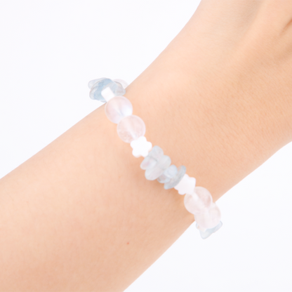 aquamarine with blue moonstone and pearl crystal bracelet for calm and serenity and ocean vibe