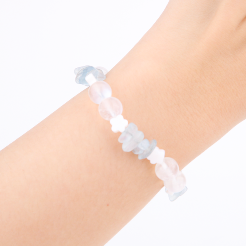 aquamarine with blue moonstone and pearl crystal bracelet for calm and serenity and ocean vibe