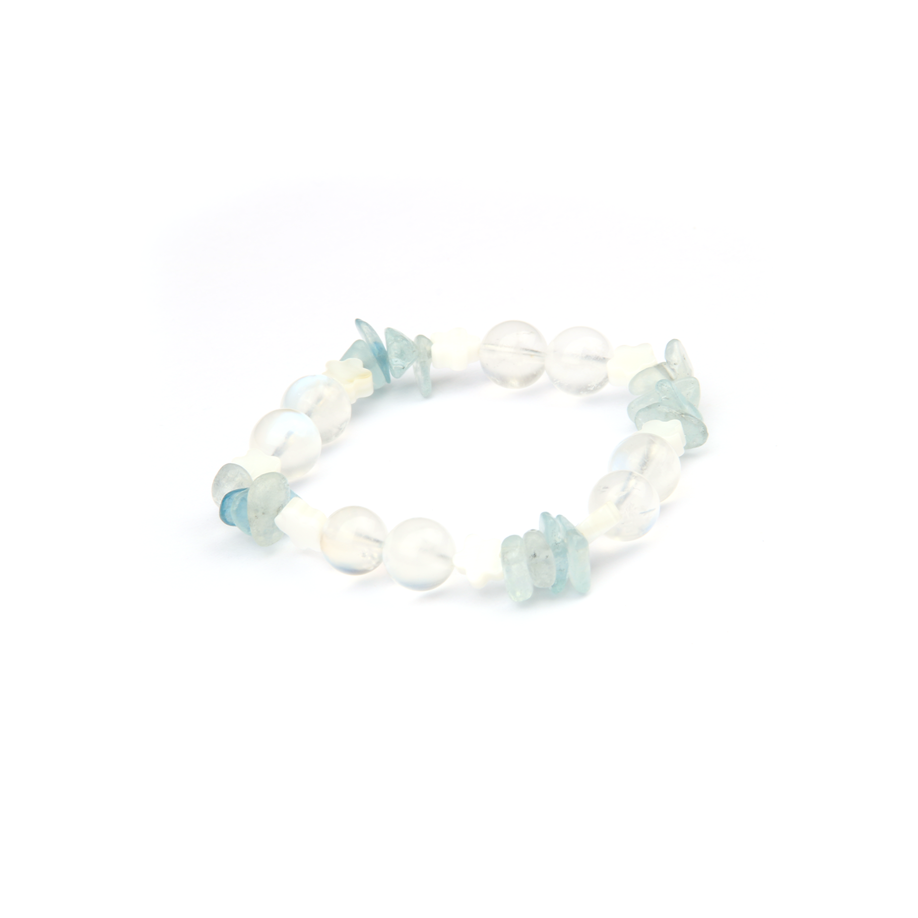 aquamarine with blue moonstone and pearl crystal bracelet for calm and serenity and ocean vibe