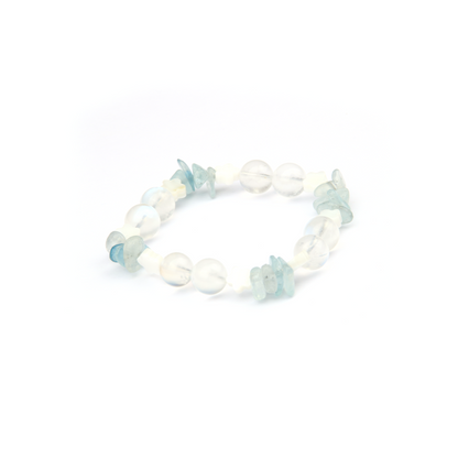 aquamarine with blue moonstone and pearl crystal bracelet for calm and serenity and ocean vibe