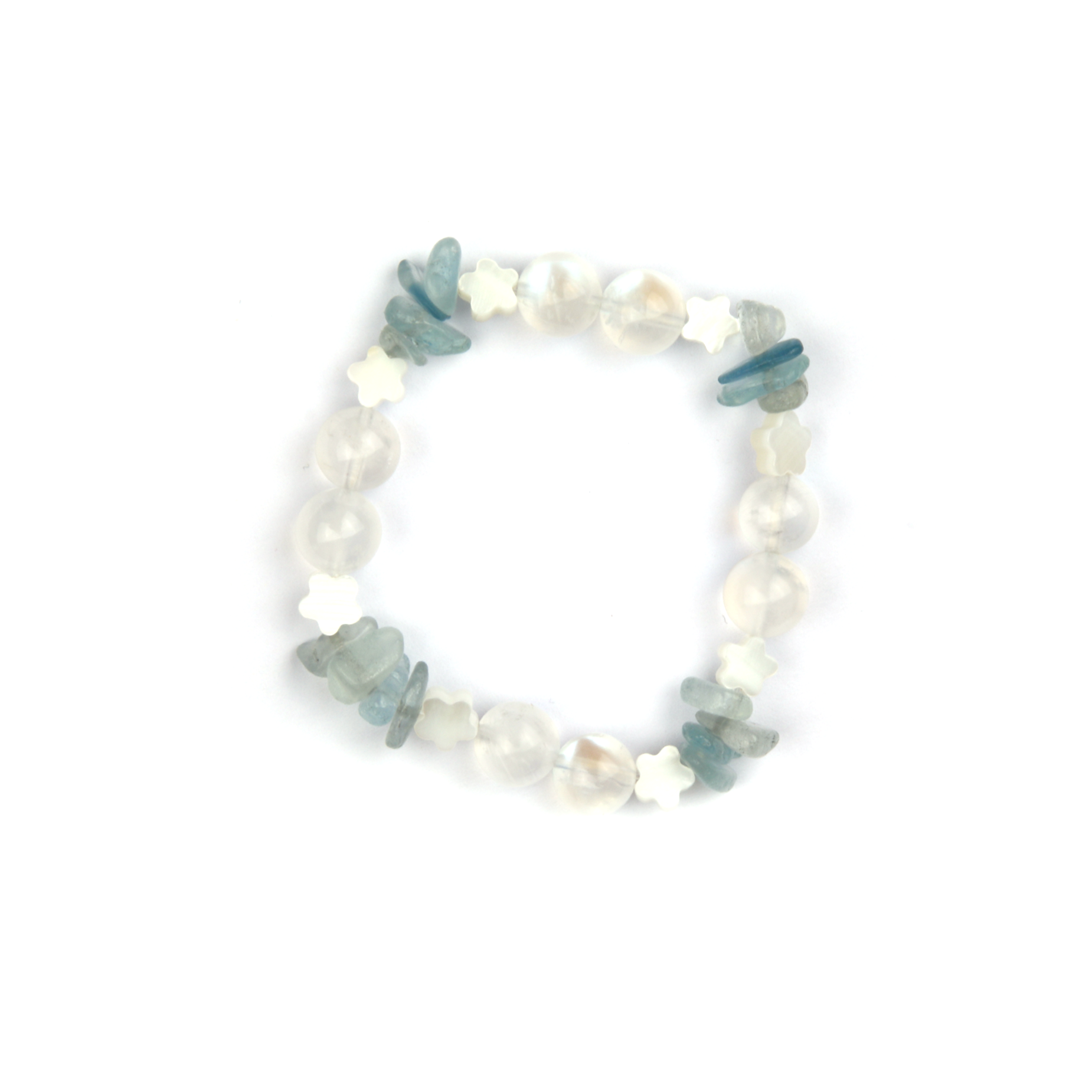 aquamarine with blue moonstone and pearl crystal bracelet for calm and serenity and ocean vibe
