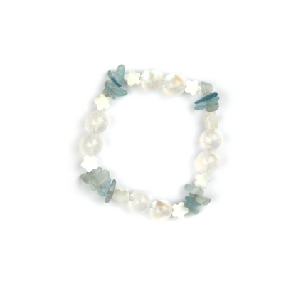 aquamarine with blue moonstone and pearl crystal bracelet for calm and serenity and ocean vibe