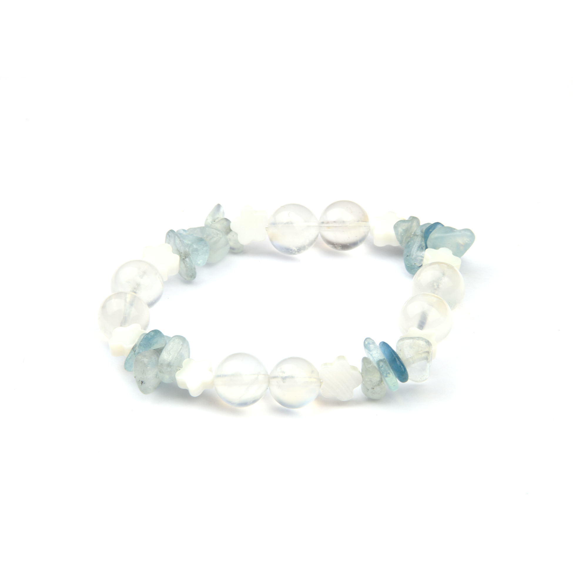 aquamarine with blue moonstone and pearl crystal bracelet for calm and serenity and ocean vibe