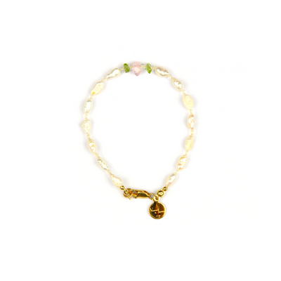 rose quartz bracelet with peridot and fresh water pearl