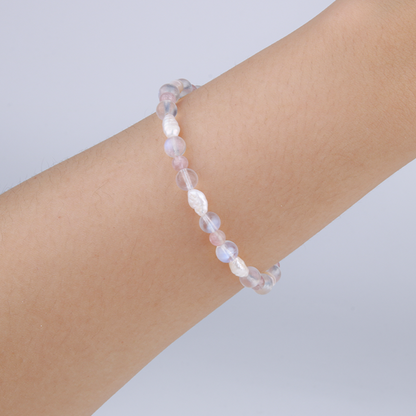 fresh water pearl with 6mm blue moonstone and 7mm rose quartz bracelet for women gift for best friend