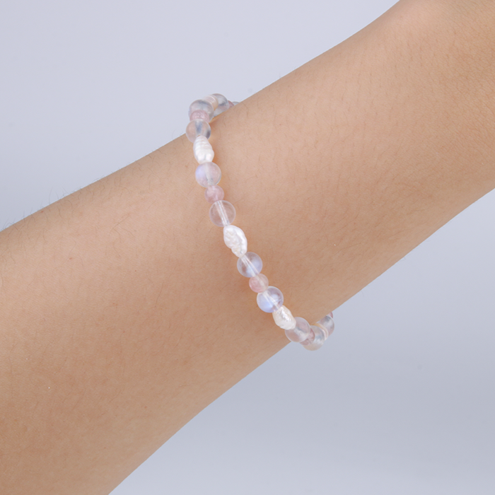 fresh water pearl with 6mm blue moonstone and 7mm rose quartz bracelet for women gift for best friend