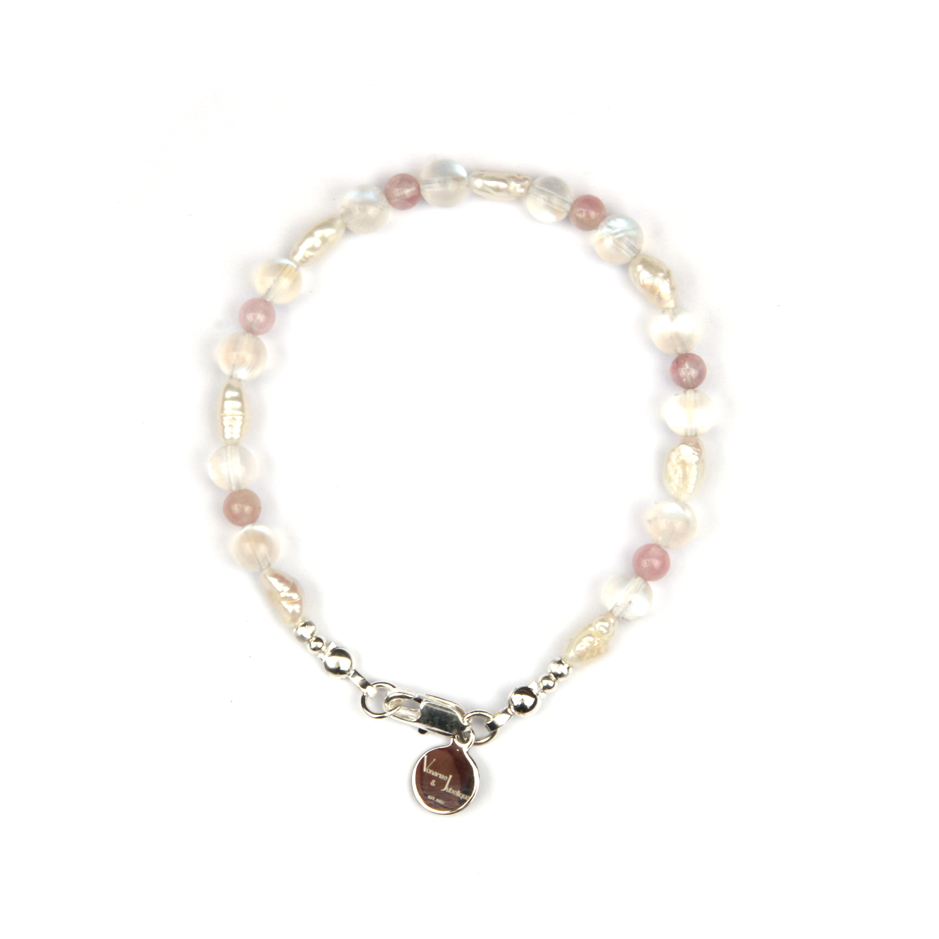 fresh water pearl with 6mm blue moonstone and 7mm rose quartz bracelet for women gift for best friend