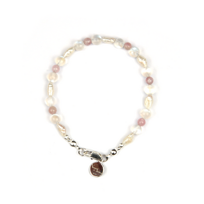 fresh water pearl with 6mm blue moonstone and 7mm rose quartz bracelet for women gift for best friend