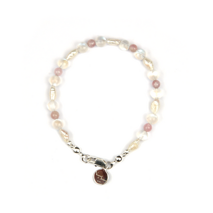 fresh water pearl with 6mm blue moonstone and 7mm rose quartz bracelet for women gift for best friend