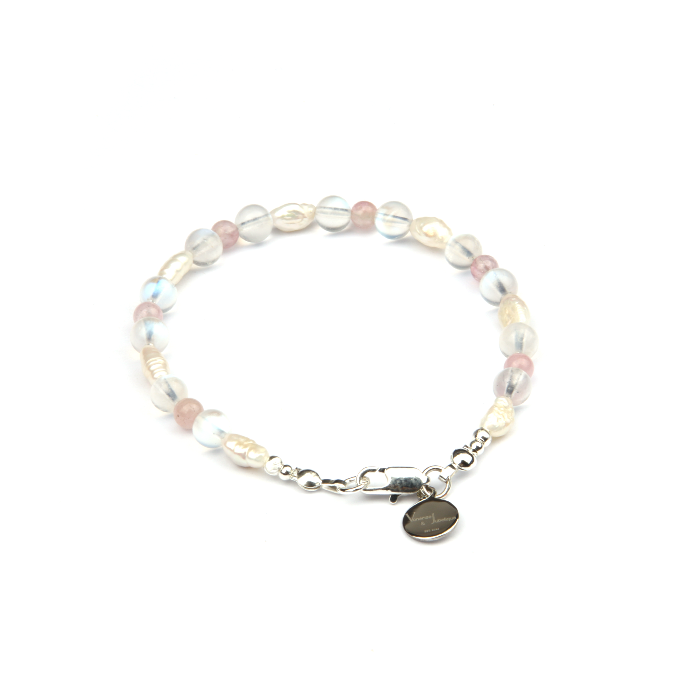 fresh water pearl with 6mm blue moonstone and 7mm rose quartz bracelet for women gift for best friend