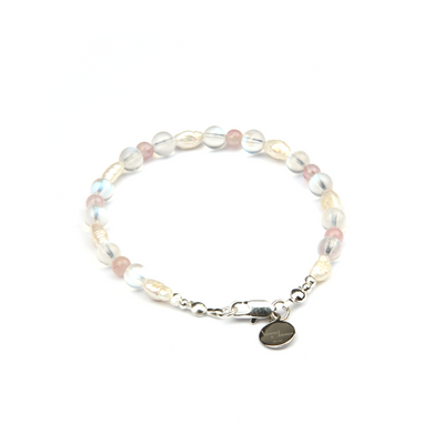 fresh water pearl with 6mm blue moonstone and 7mm rose quartz bracelet for women gift for best friend