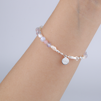 fresh water pearl with 6mm blue moonstone and 7mm rose quartz bracelet for women gift for best friend