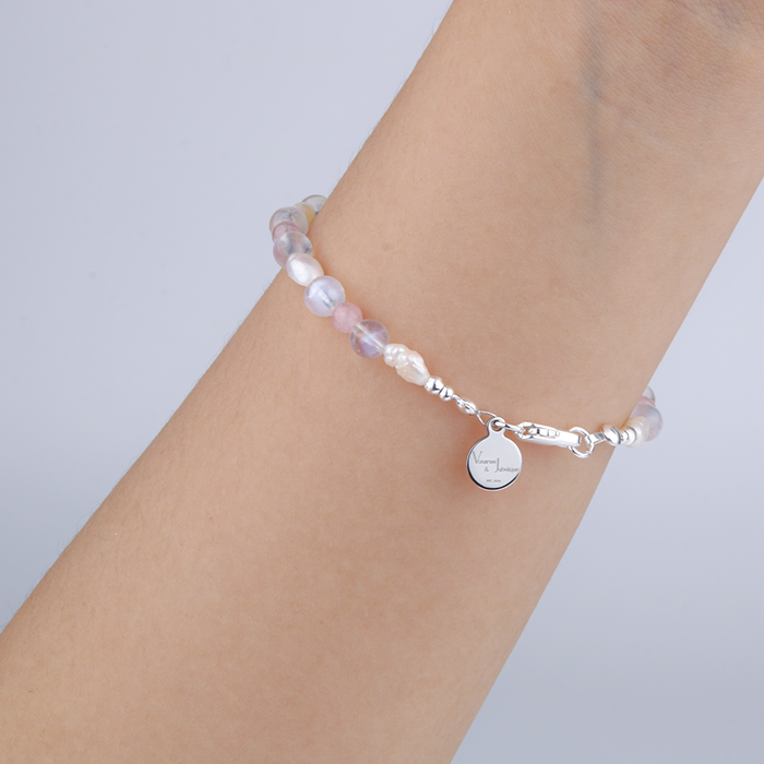 fresh water pearl with 6mm blue moonstone and 7mm rose quartz bracelet for women gift for best friend