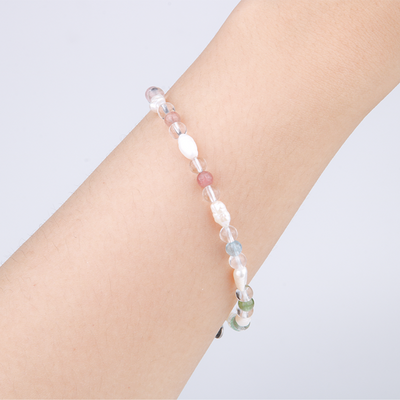 fresh water pearl with 6mm rainbow tourmaline with 5mm clear quartz bracelet for women gift for girl friend